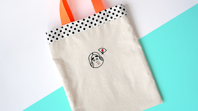 【 手刺繍 】えんぎもの おたふくバッグ [ B5サイズ / フラットバッグ / レッスンバッグ ]