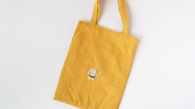 【 手刺繍 】フラット トート バッグ (おじさん) / 軽量 / サブバッグ / ぺたんこ / お稽古 / A4