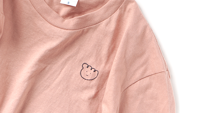 【 手刺繍 】ワンポイント Tシャツ ( ゆるキャラくん / ダスティピンク ) ｜ ビッグシルエット
