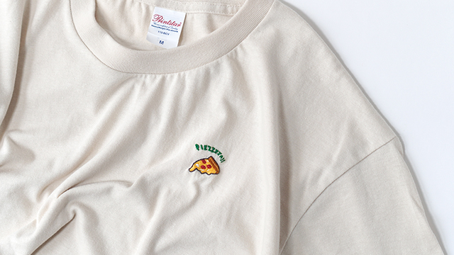 【 手刺繍 】 ワンポイント Tシャツ ( ピザ ) ｜ ビッグシルエット